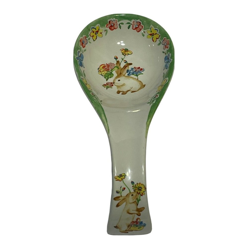 Designer Choice Coventry Blissful Blooms Bunny Rabbit Floral 9" Spoon Rest